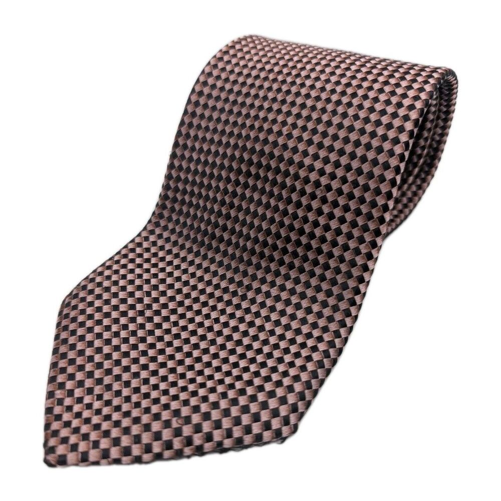 ESCADA Men's Luxury Silk Tie  Black & Maroon Micro-Check Pattern Made in Italy